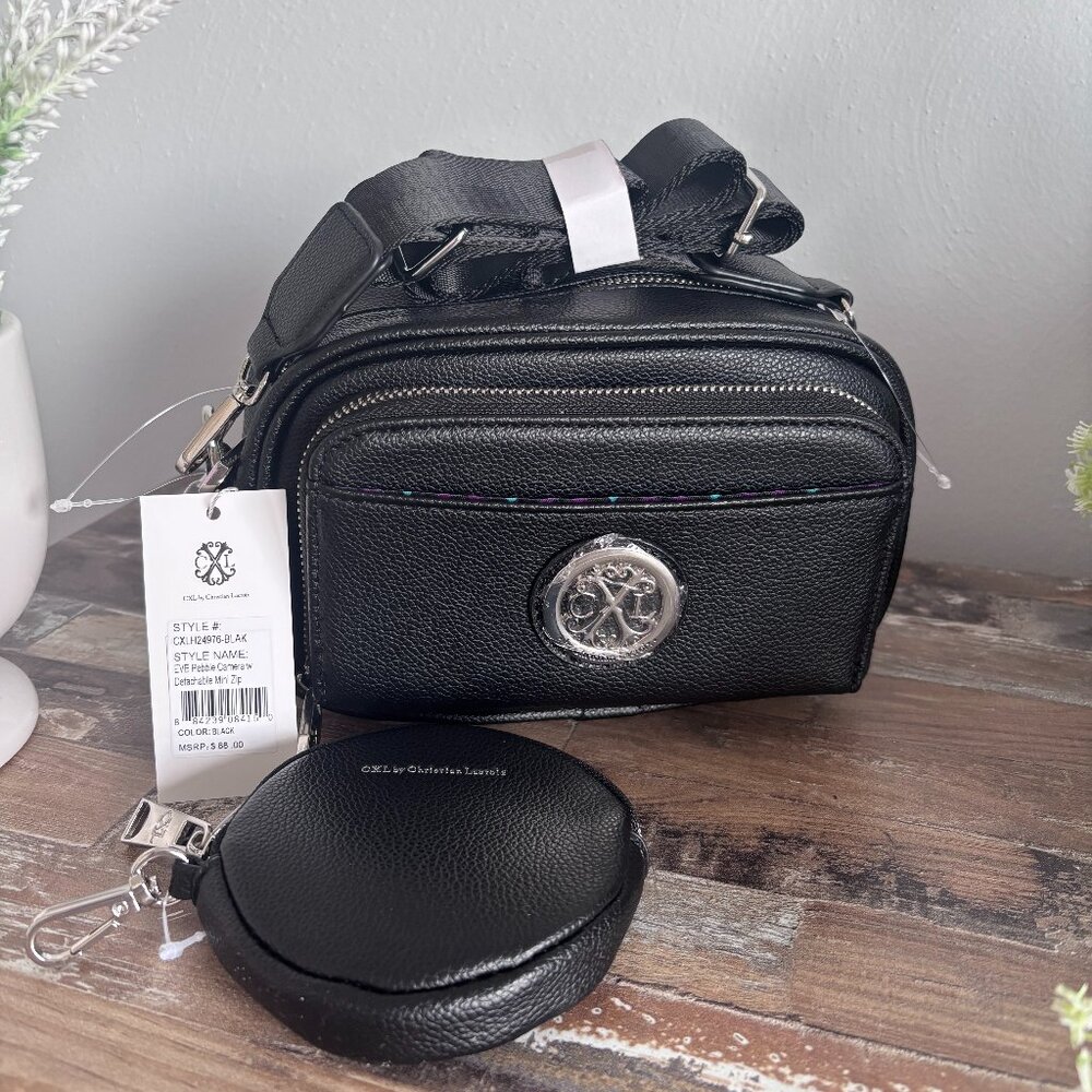 NWT CXL by Christian Lacroix Eve Black Pebble Camera Bag w/ Mini Zip Crossbody
